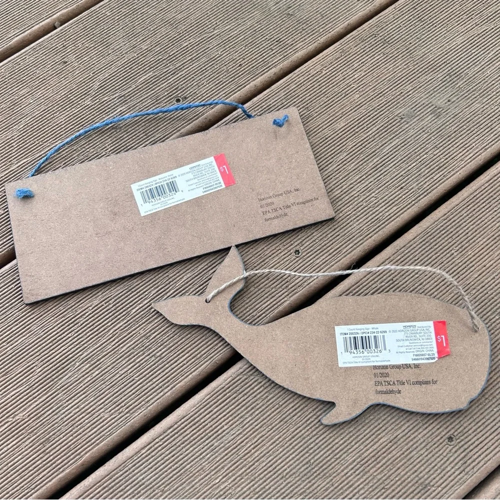 🩶5/$30 Target One Spot Whale Decor Mini Hanging Signs NEW